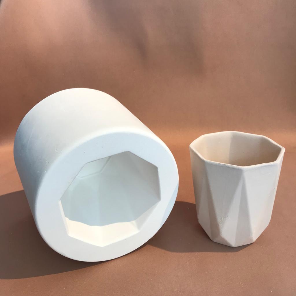 EK507 Plaster Mold - Ceramic Casting Mold - Octagonal Cup with Glaze Rim 8.5x8.5cm